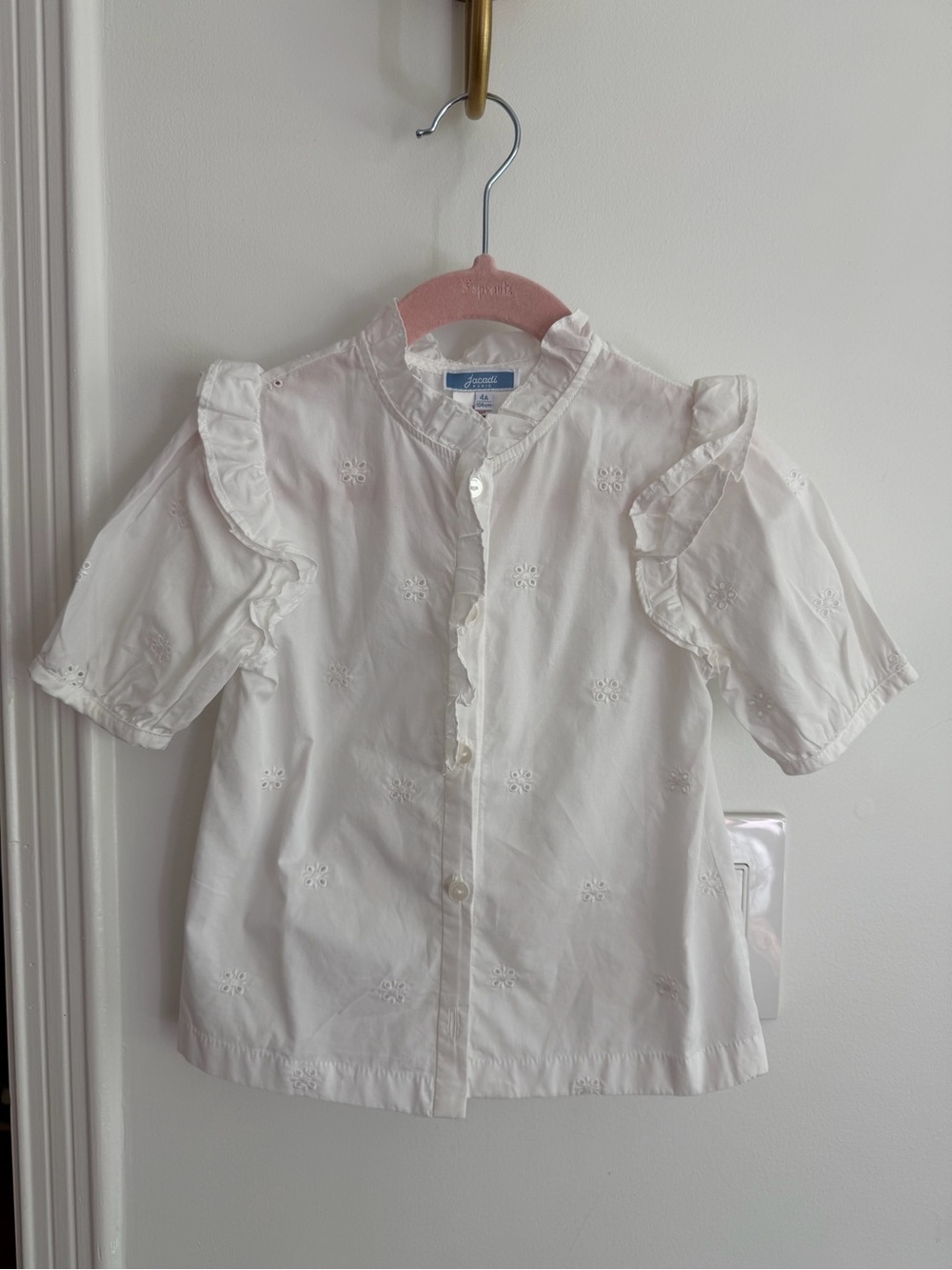 Jacadi Classic White Eyelet Ruffle Button-Front Top size 4A